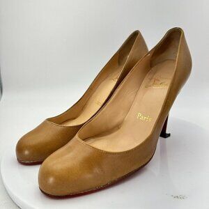 Christian Louboutin Women Size EU 37 US 7 Nude Tan Leather Heel Shoes